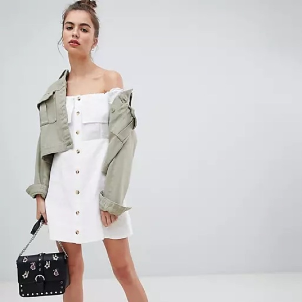 Pull & Bear button down off the shoulder white dress - S
